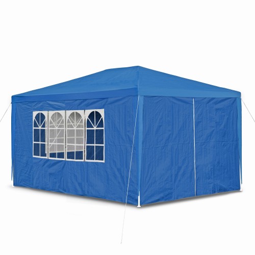 Gartenpavillon 3 x 4 m, mit 4 Seitenwänden, 3 x Fenster und Tür mit Reisverschluss, marine-blau PE 100G, Allzweckzelt, Pavillon, Pavillion, Partyzelt, Festzelt, Gartenzelt